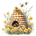 Rustic Beehive with Flowers Fabric Panel 15