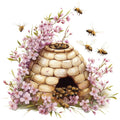 Rustic Beehive with Flowers Fabric Panel 2