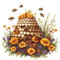 Rustic Beehive with Flowers Fabric Panel 22