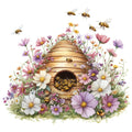 Rustic Beehive with Flowers Fabric Panel 26