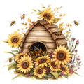 Rustic Beehive with Flowers Fabric Panel 30