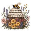 Rustic Beehive with Flowers Fabric Panel 31