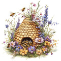 Rustic Beehive with Flowers Fabric Panel 33
