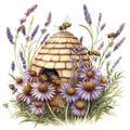 Rustic Beehive with Flowers Fabric Panel 6