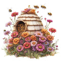 Rustic Beehive with Flowers Fabric Panel 8