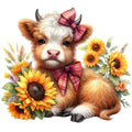 Rustic Sunflower Highland Cows Fabric Panel 21