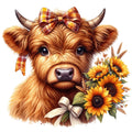 Rustic Sunflower Highland Cows Fabric Panel 25