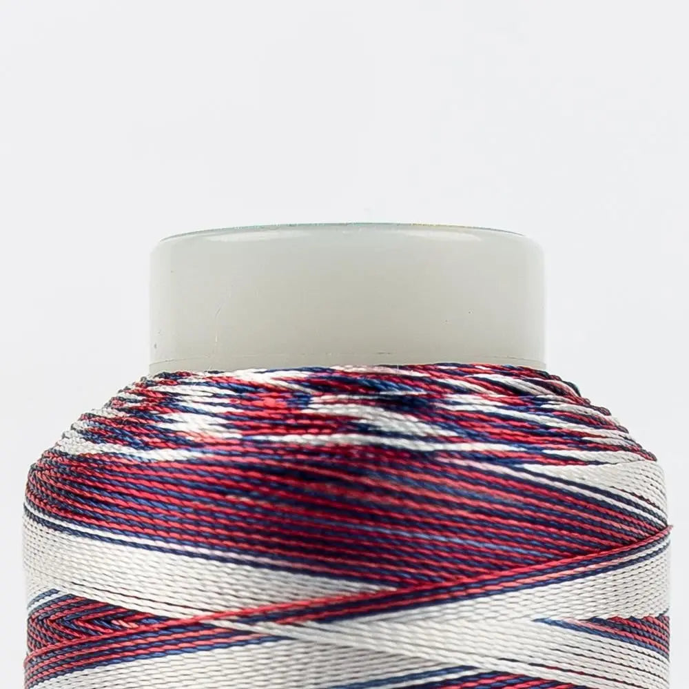 SD33 - Mirage™ 30wt Rayon Blue White Red Thread