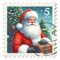 Santa Claus Postage Stamps Fabric Panel 20