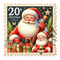 Santa Claus Postage Stamps Fabric Panel 22