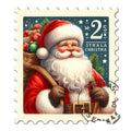 Santa Claus Postage Stamps Fabric Panel 6