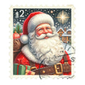 Santa Claus Postage Stamps Fabric Panel 8