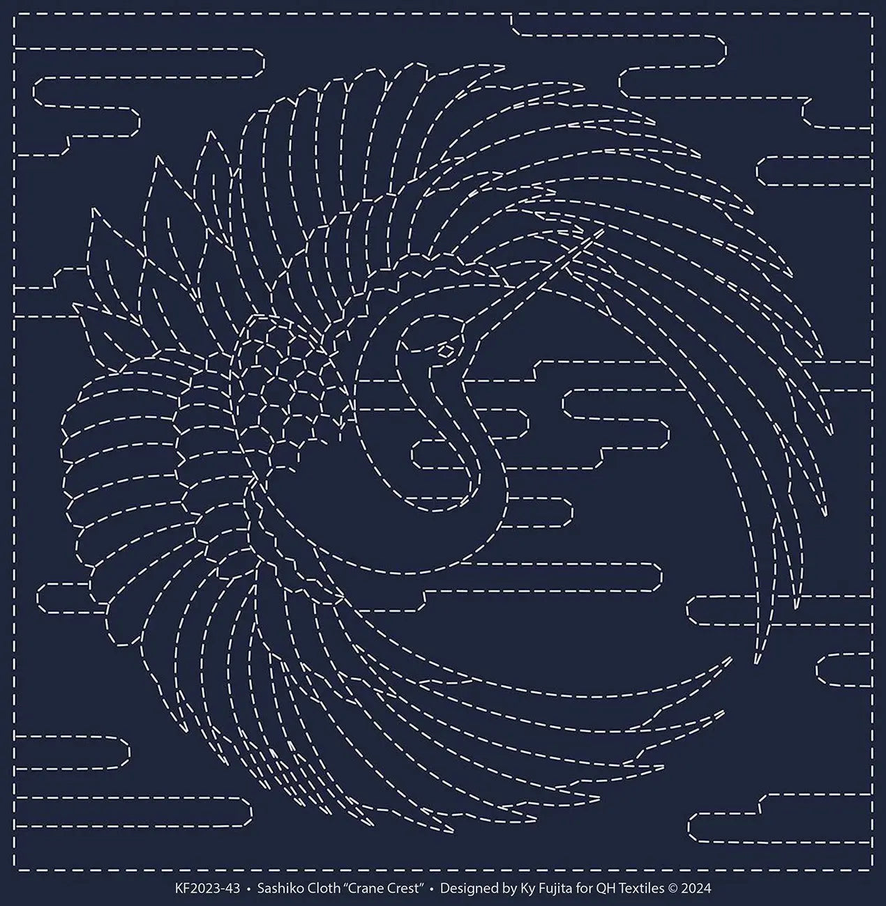 Sashiko Cloth Cane Crest Navy