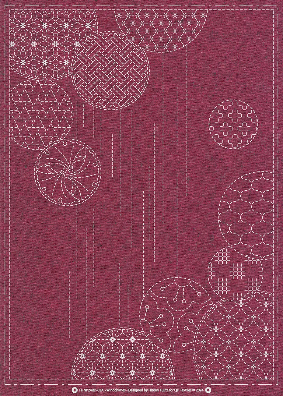 Sashiko Cloth Windchimes Burgundy