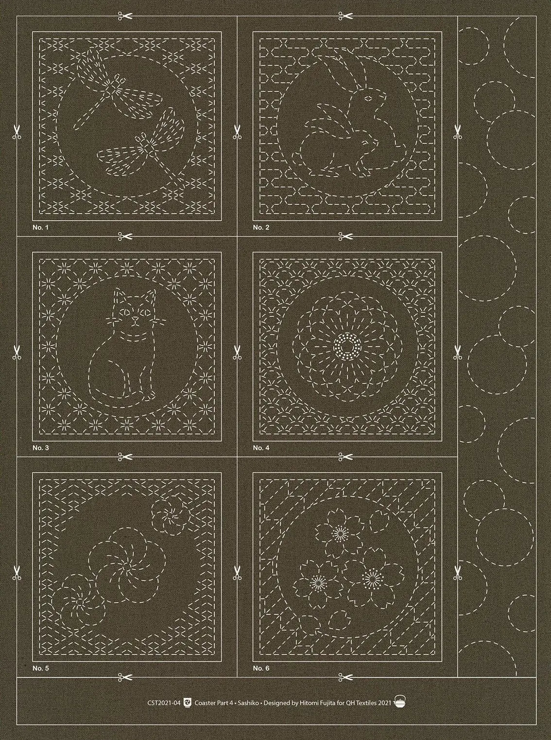 Sashiko Coaster Pattern 4 Slate