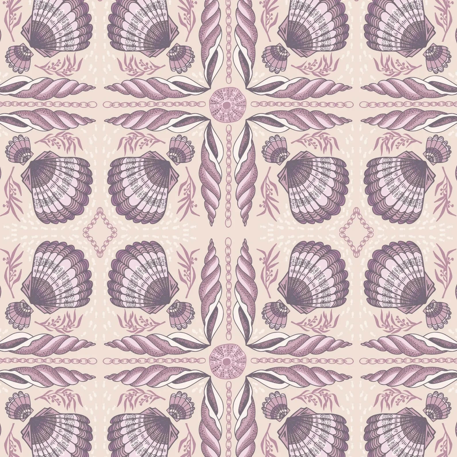 Seashell Serenade - Shell Tile - Beige 44" / 45" Fabric Per Yard