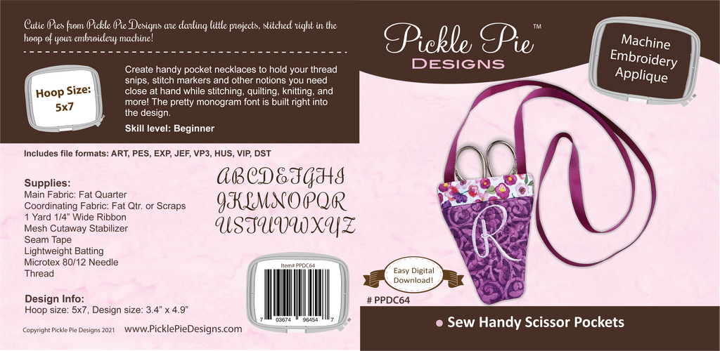 Sew Handy Scissor Pockets In the Hoop Machine Embroidery Design Set