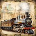 Shabby Chic Steampunk Train Fabric Panel 7