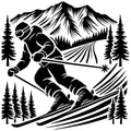 Skiing Mountain Silhouette Fabric Panel 1