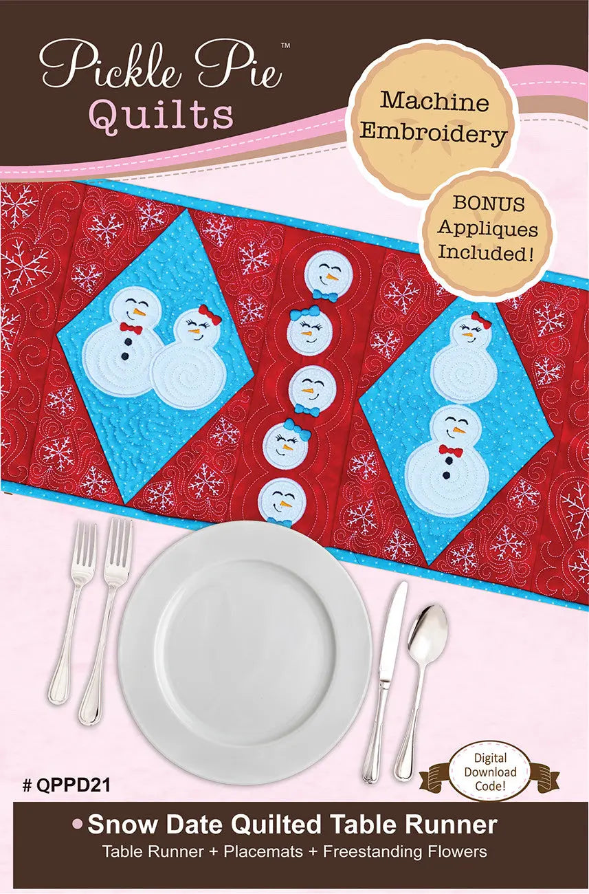 Snow Date Quilted Table Runner In-the-Hoop Machine Embroidery Design