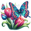 Spring Flowers and Butterflies Fabric Panel 9