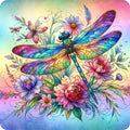 Stained Glass Dragonfly Florals Fabric Panel 4