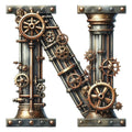 Steampunk Letter N Fabric Panel