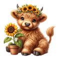 Sunflower Highland Cows Fabric Panel 10