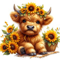 Sunflower Highland Cows Fabric Panel 12