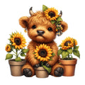Sunflower Highland Cows Fabric Panel 13
