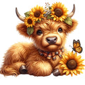 Sunflower Highland Cows Fabric Panel 16