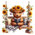 Sunflower Highland Cows Fabric Panel 17