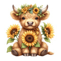 Sunflower Highland Cows Fabric Panel 21