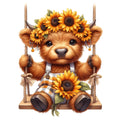 Sunflower Highland Cows Fabric Panel 23