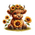 Sunflower Highland Cows Fabric Panel 24