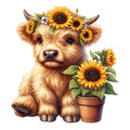 Sunflower Highland Cows Fabric Panel 27
