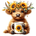 Sunflower Highland Cows Fabric Panel 29