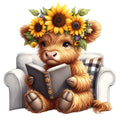Sunflower Highland Cows Fabric Panel 31