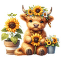 Sunflower Highland Cows Fabric Panel 9