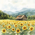 Sunflower Summer Landscape Fabric Panel 8