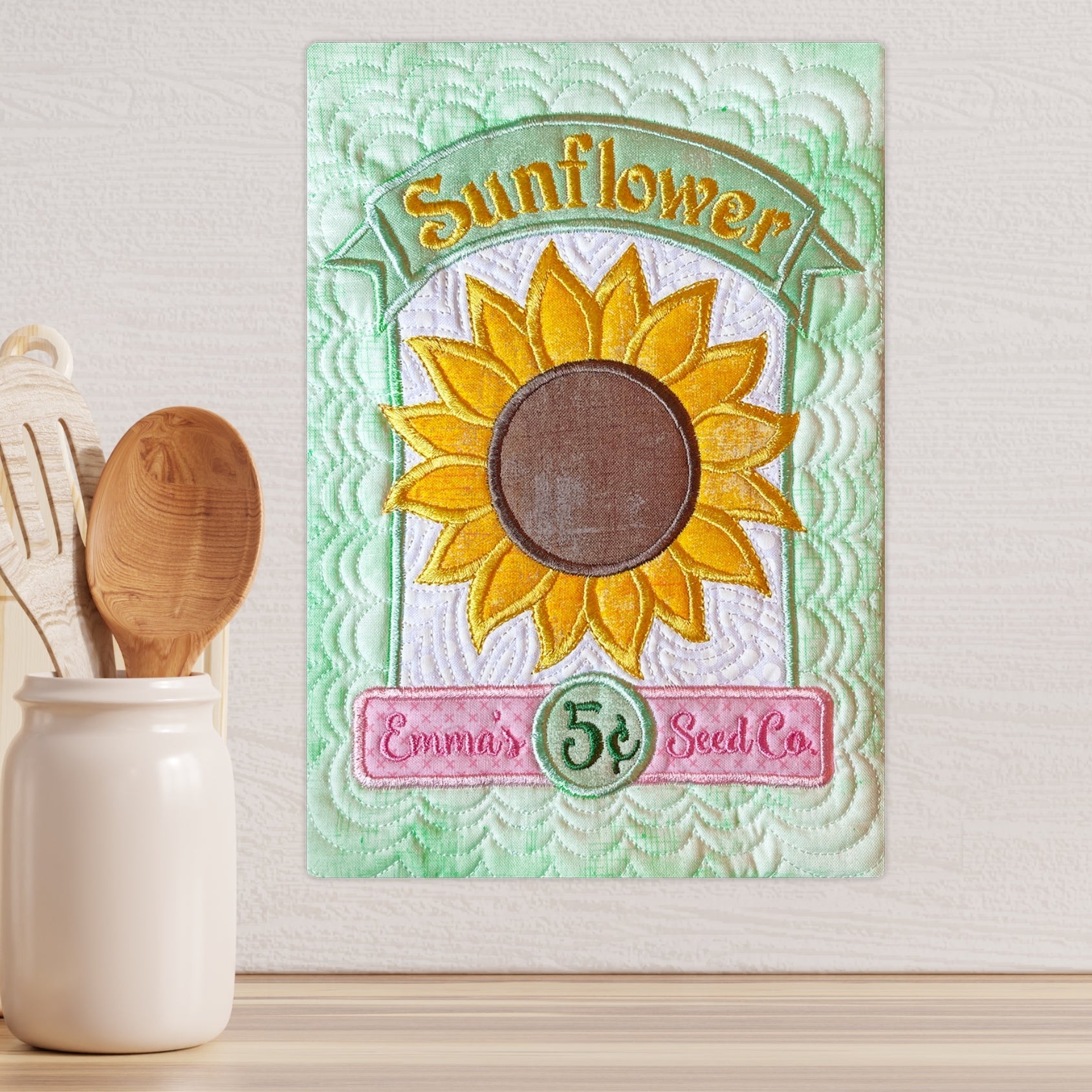 Sunflower Seed Packets Wall Hanging In the Hoop Embroidery Design Pickle Pie Designs