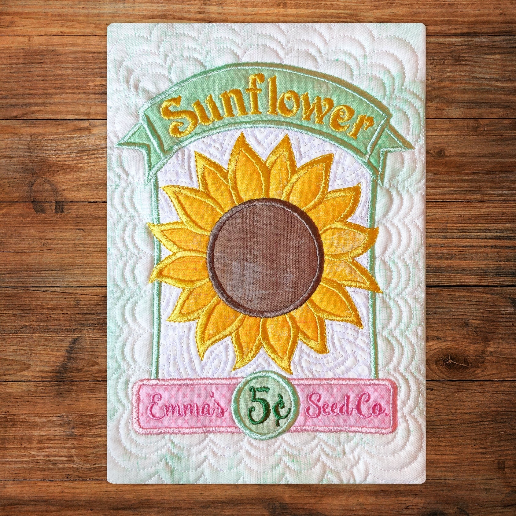 Sunflower Seed Packets Wall Hanging In the Hoop Embroidery Design Pickle Pie Designs