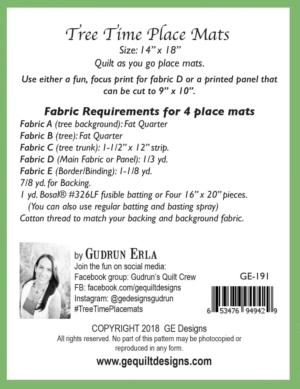 Tree Time Place Mats Pattern 191