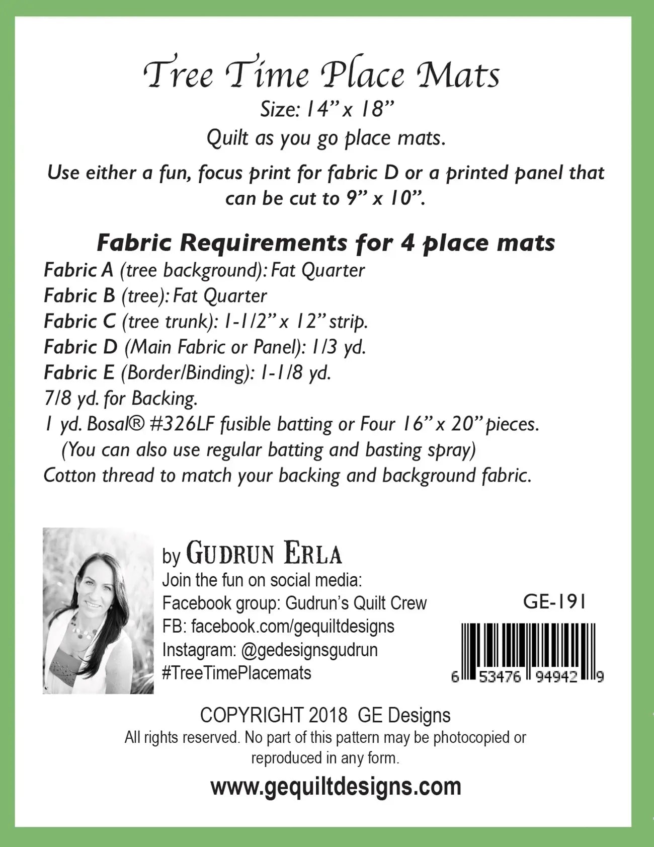 Tree Time Place Mats Pattern 191