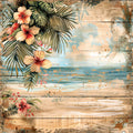 Tropical Beach Scenes Fabric Panel 4