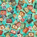 Turquoise Books Toss Witchypoo Cotton 44"/45" Fabric Per Yard