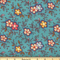 Turquoise Happy Floral 45" Wide Cotton Fabric Per Yard