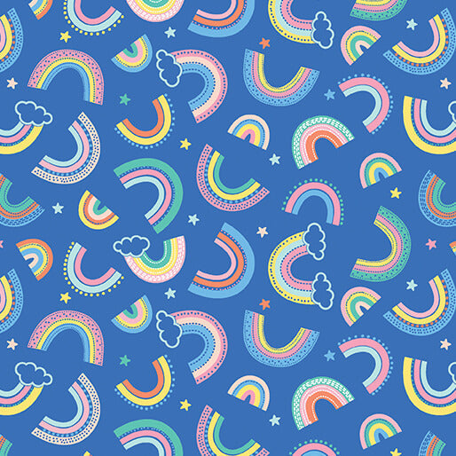 Twinkle Comfort Flannel - Dreamy Rainbows - Royal Blue 44"/45" Cotton Flannel Fabric per yard