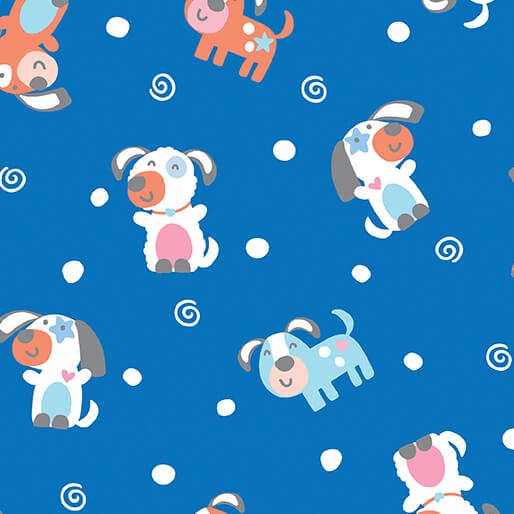 Twinkle Comfort Flannel - Puppy Love - Royal Blue 44"/45" Cotton Flannel Fabric per yard