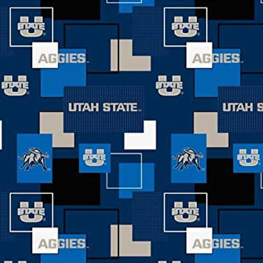 Utah State Aggies - Block Print 44"/45" Fabric per yard